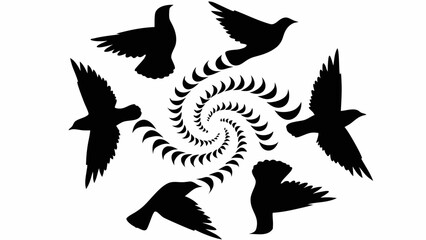 Fototapeta premium Silhouetted birds in flight surrounding a spiral design creating a dynamic and visually engaging image
