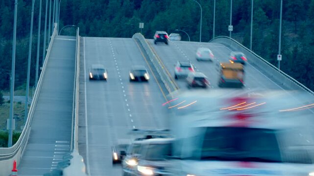 Traffic time-lapse William R. Bennett bridge Kelowna Okanagan British Columbia Canada