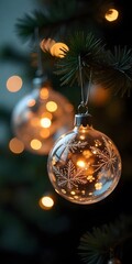 Elegant Christmas tree ornament with warm glowing lights for festive holiday mood and winter season celebrations