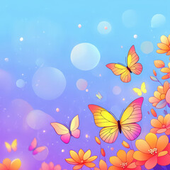 Obraz premium Whimsical Butterflies and Blossoming Flowers in a Dreamlike Landscape A Symphony of Colors and Shapes Evoking Joy and Wonder in a Digital Painting