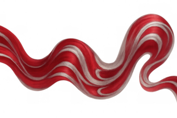 Vibrant red-white wavy hair strand, isolated on transparent background, highlighting hair texture and color variation