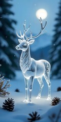 Stunning crystal deer figurine in snowy winter scene with magical moonlit glow for festive holiday decor