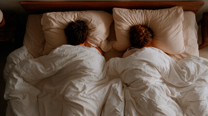 Couple lazy on white bed