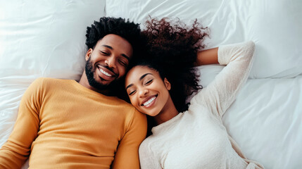 Couple lazy on white bed