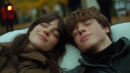 Couple lazy on white bed