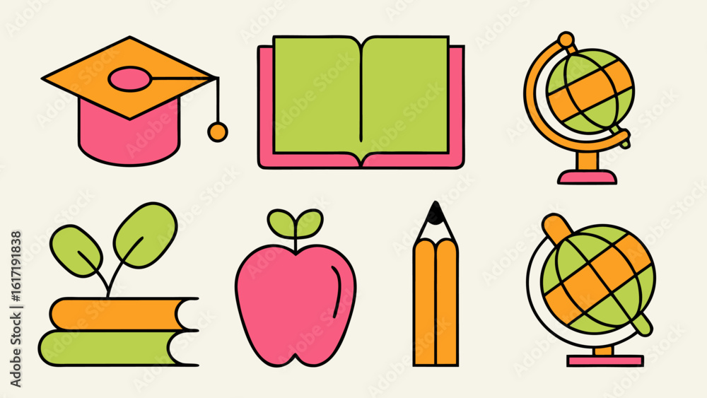 Poster comprehensive collection of clean modern outline icons representing various aspects of learning know