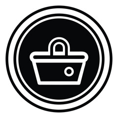 Black and white shopping basket icon with concentric circles shopping cart icon commerce icon