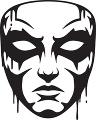 Abstract black and white face mask, gothic design with dripping