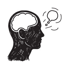 A black line art sketch of a human head in profile Silhouette Vector Design.