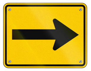 Reflective Road Sign with Curved Black Arrow Pointing Right on Yellow Background, Rounded Corners, PNG – AI Generated