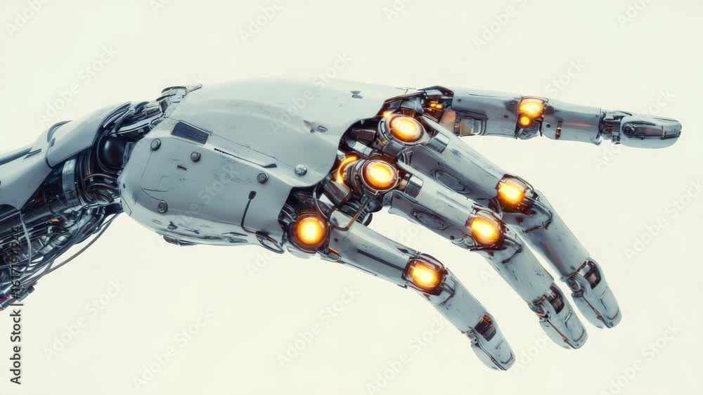Aufkleber this showcases an intricate robotic hand with high-tech components, suggesting advanced machinery an