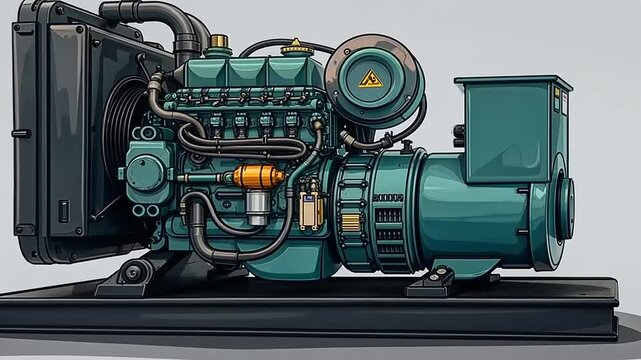Detailed illustration of a generator unit showcasing intricate design and engineering
