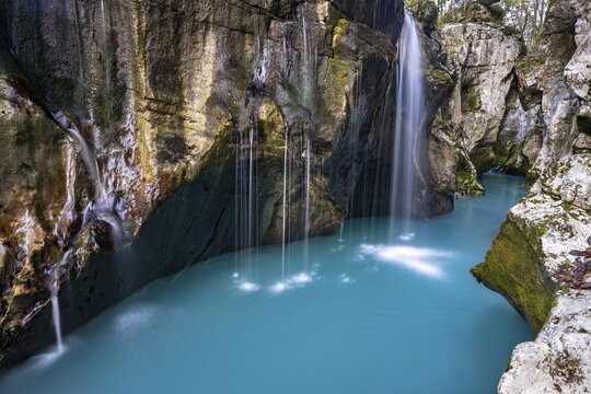 Waterfall in Soca Canyon, Soca valley, Triglav National Park, Slovenia