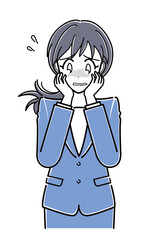 恥ずかしがるスーツのOLさん（上半身・シンプル）