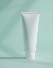 Elegant white tube mockup for lotion or cream on a soft green background with subtle shadows