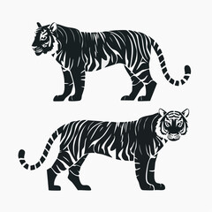 Fototapeta premium Two powerful tigers in striking silhouette design, perfect for wildlife conservation themes or dynamic graphic elements