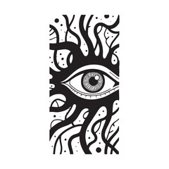 A surreal eye drawn in black line art Silhouette vector design.