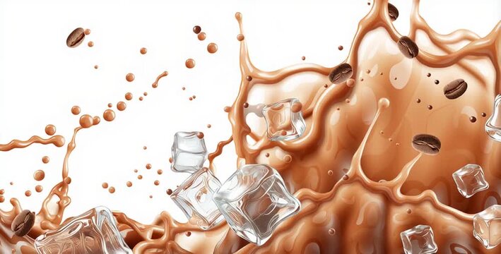 Splash of iced coffee with floating ice cubes
