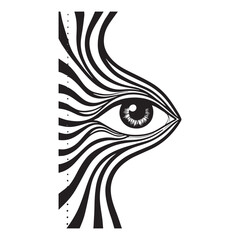 A surreal eye drawn in black line art Silhouette vector design.
