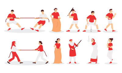 Characters of independence day challenges vector illustration set