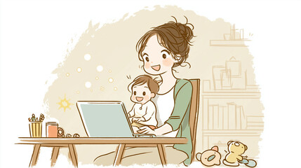 Working Mom with Baby at Home Office