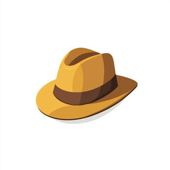 A stylized, vibrant red fedora hat with a blue and orange band, casting a long shadow on a pure white background.