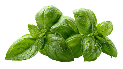 Fototapeta premium Fresh Green Basil Leaves Water Droplets