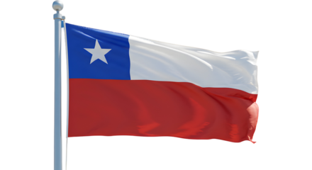 The Flag of Chile waving in the breeze, representing the country's pride and heritage. The flag's colors are vibrant, symbolizing Chile's national identity