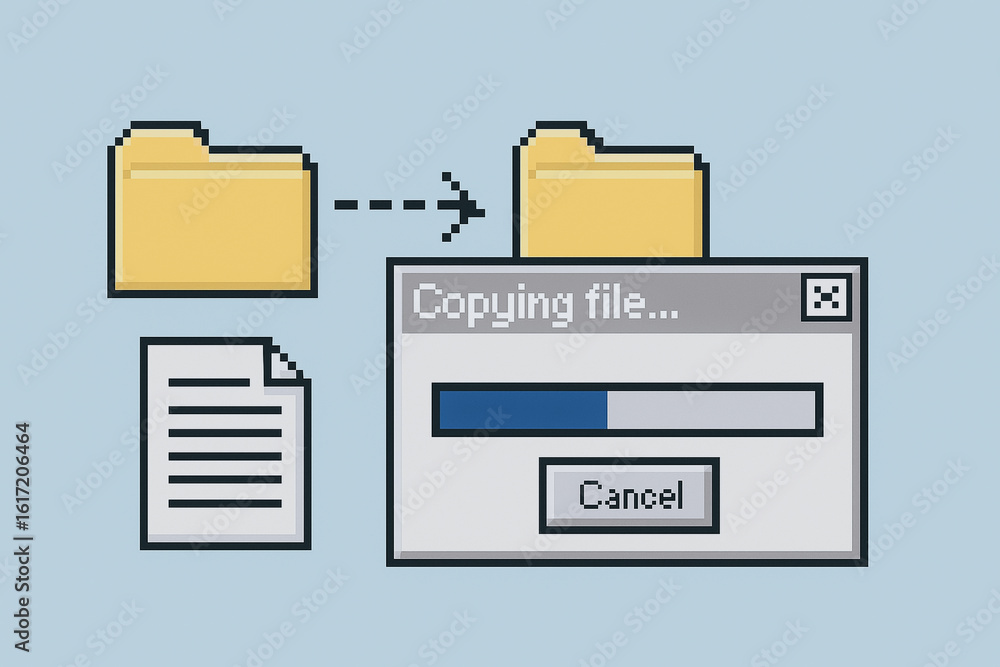 Poster file copying process: conceptual illustration of a file being copied from one source to another with
