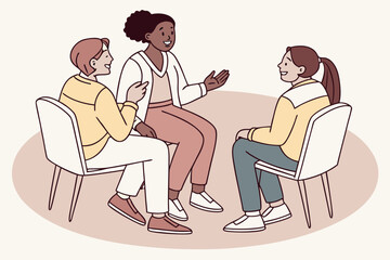 Diverse group of people engaged in conversation.