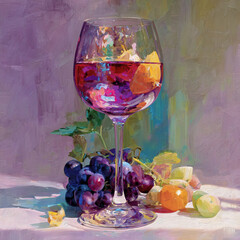 A digital painting of a vibrant wine glass with fruit
