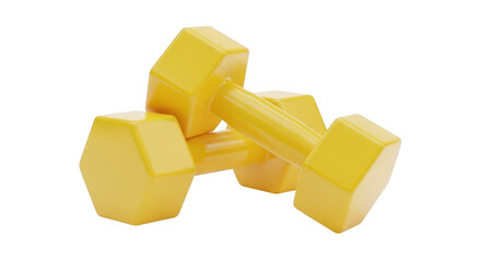 3d icon of a pair of yellow hexagonal dumbbells are placed together, isolated on a transparent background