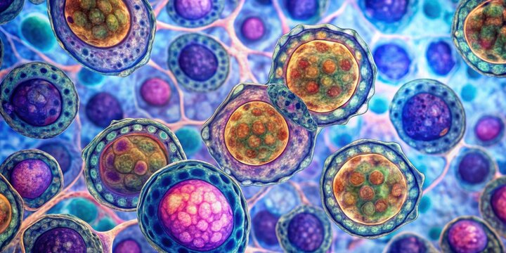 Close-up microscopic view of pancreatic tissue showing lobules and acinar cells, organ, health,  organ