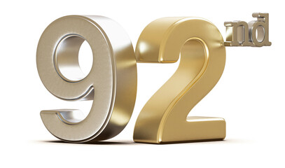 92ndAnniversary Golden Number 3D Illustration