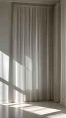 Fototapeta premium Soft Light and Shadow Play on Sheer Curtains in a Minimalist Interior