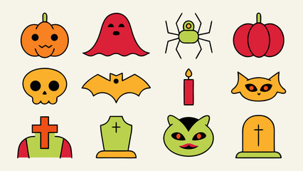 Charming halloween icon collection featuring a friendly pumpkin spooky ghost and mysterious vampire for festive designs