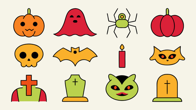 Charming halloween icon collection featuring a friendly pumpkin spooky ghost and mysterious vampire for festive designs