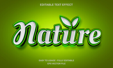 Nature text, editable text effect template, 3d bold glossy green white embossed text style