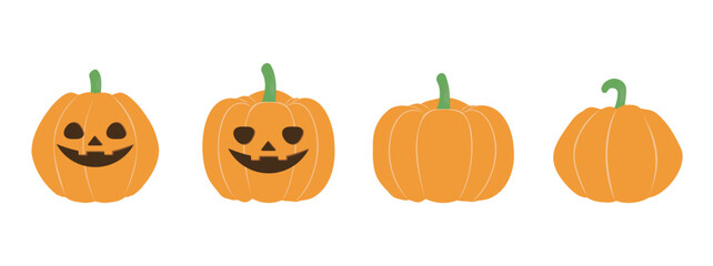 Halloween pumpkin face. Pumpkin vector set. Cute autumn and Halloween clip art. Jack o lantern.