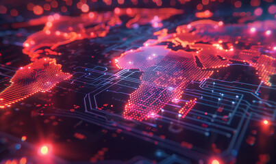 An abstract representation of a digital map overlaid with electronic circuit designs  , Generate AI.