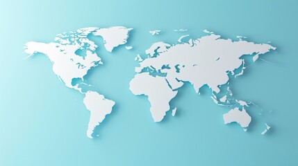 Obraz premium Minimalistic 3d world map on soft blue gradient background with simplified representation