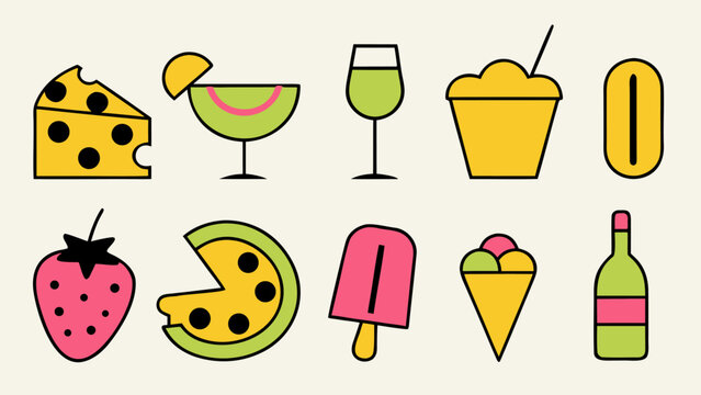 Charming hand drawn chalk style food and romantic elements perfect for wedding invitations menus and celebratory stationery designs