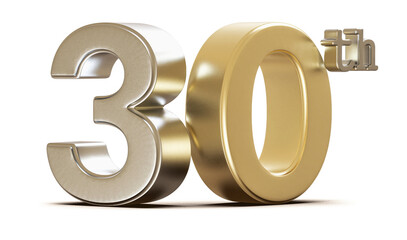 30th Anniversary Golden Number 3D Illustration