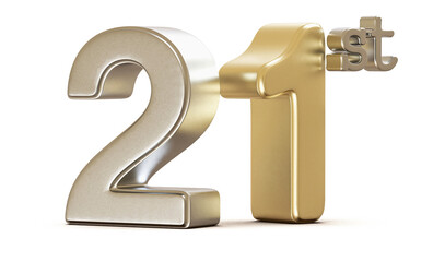 21st Anniversary Golden Number 3D Illustration