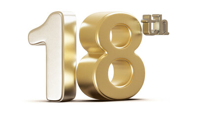 Obraz premium 18th Anniversary Golden Number 3D Illustration