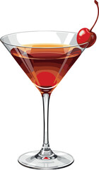 Watercolor illustration of Manhattan cocktail. Cocktail drink watercolor illustration on transparent background.