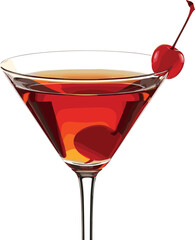 Watercolor illustration of Manhattan cocktail. Cocktail drink watercolor illustration on transparent background.