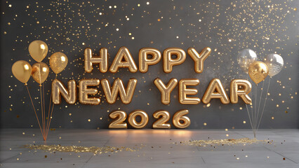 Celebrate the New Year with stunning gold balloon decorations and sparkling confetti for a festive occasion