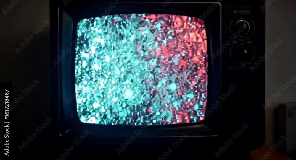 Aufkleber retro television screen displaying abstract particles with glitch effect