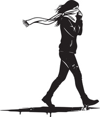 Fototapeta premium Silhouette of a Woman Walking with Scarf in Black and White Mini